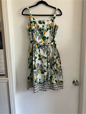 Roz & Ali White Lemon-Print Midi Dress with Green Leaves